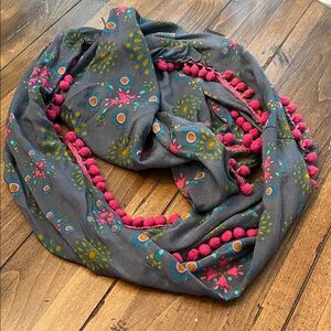 Gray Infinity Scarf with Pink and Yellow Floral Design
